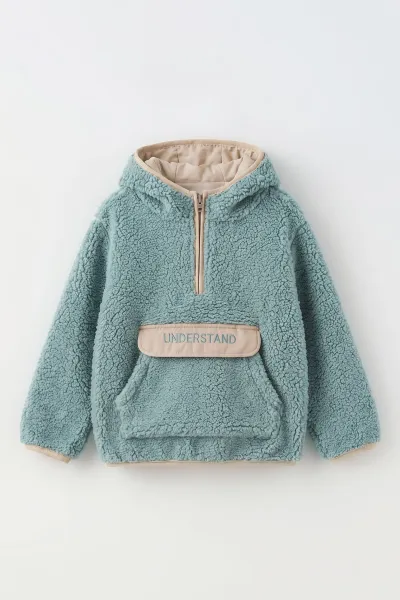 Turkuaz (1-4 Yaş) Understand Nakışlı Kapüşonlu Kanguru Cepli Yardım Fermuarlı Kuzu Erkek Bebek&Çocuk Sweatshirt 496317