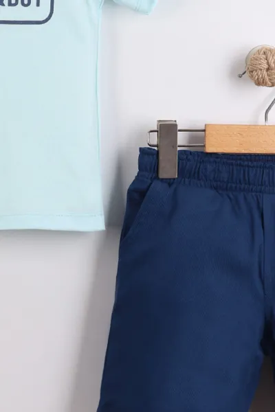 Turkuaz (2-10  Yaş) Polo Yaka Cool Boy Baskılı Tişörtlü Gabardin Şortlu Erkek Çocuk Yazlık 2'li Takım 454621