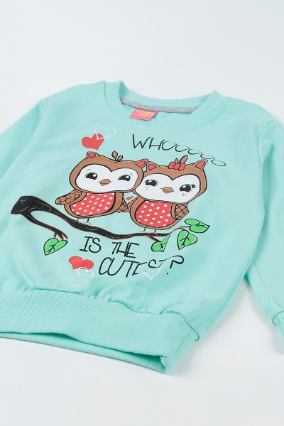 Turkuaz (3-8 Yaş) Baykuş Baskılı Kız Çocuk Sweatshirt 93290