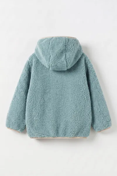 Su Yeşili (4-8 Yaş) Understand Nakışlı Kapüşonlu Kanguru Cepli Yardım Fermuarlı Kuzu Erkek Çocuk Sweatshirt 496327