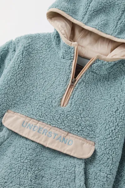 Su Yeşili (4-8 Yaş) Understand Nakışlı Kapüşonlu Kanguru Cepli Yardım Fermuarlı Kuzu Erkek Çocuk Sweatshirt 496327