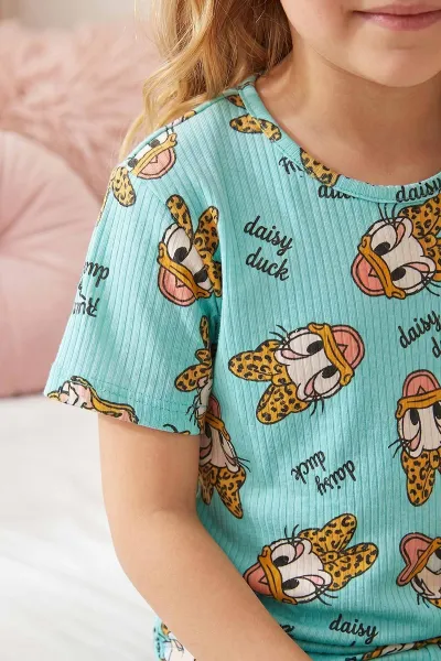 Turkuaz (4-8 Yaş)Karakter Desenli Fitilli Kız Çocuk Pijama Takımı 461487