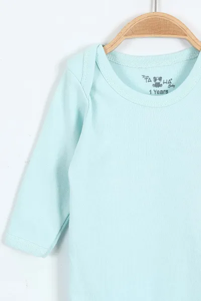 Turkuaz (6-12 Ay ) Uzun Kol Düz Bebek Çıtçıtlı Badi 401343