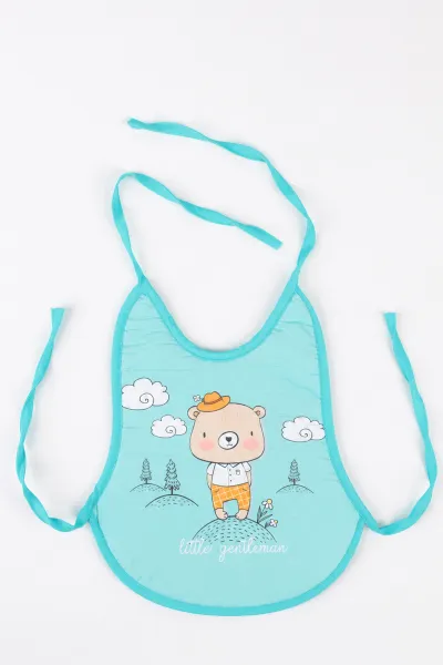 Turkuaz Ayıcık Baskılı Sıvı Geçirmez Bebek Mama Önlüğü 477997
