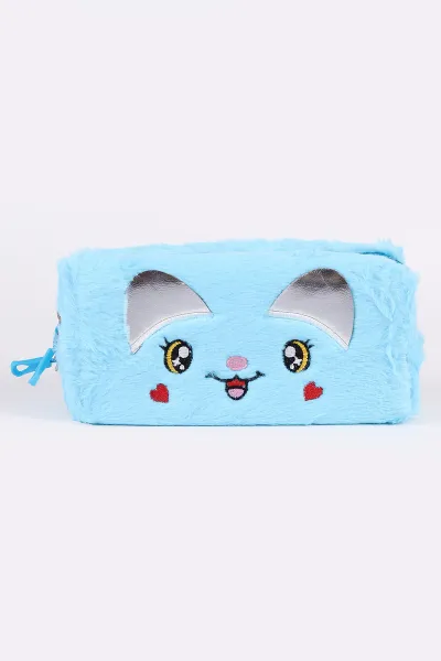 Turkuaz Peluş İki Gözlü Nakışlı Kalem Kutu 486464