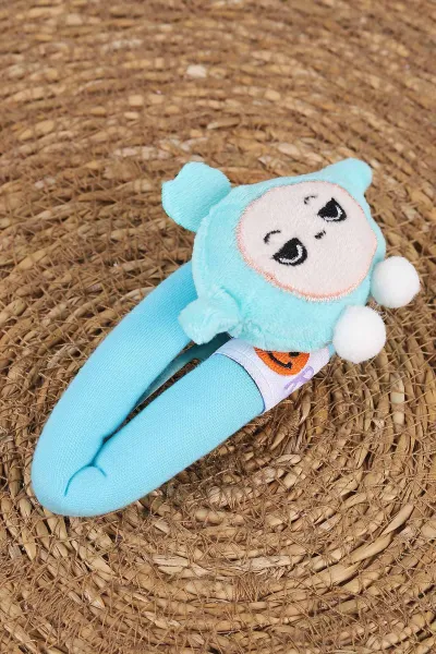 Turkuaz Peluş Üzeri Figür Nakışlı Çıt Toka 470859
