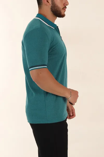 Turkuaz Regular Fit Dokulu Fermuarlı Polo Yaka Erkek Triko Tişört 370061