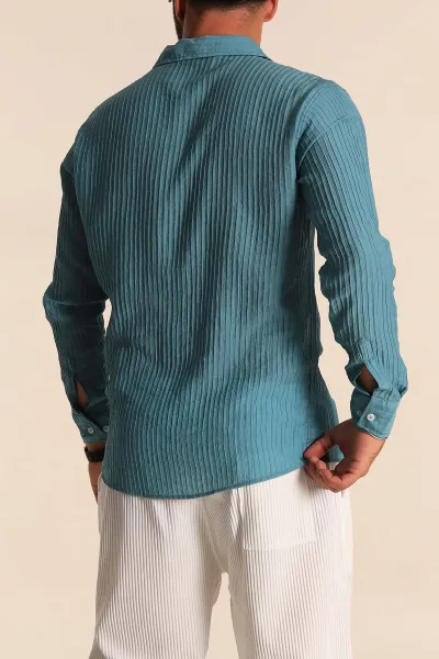 Turkuaz Regular Fit Plise Dokulu Erkek Gömlek 283877