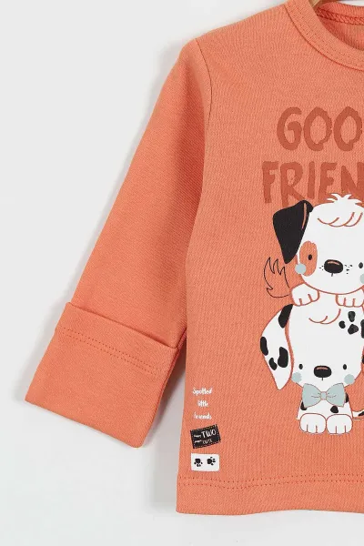 Turuncu (0-3 Ay) Good Friends Baskılı Patikli Erkek Bebek 3'lü Takım 423170