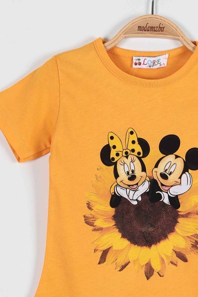 Turuncu (0-4 Yaş) Ay Çiçeği Fare Baskılı Kız Bebek Tişört 185138