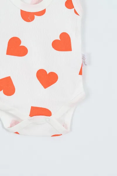 Turuncu (0-9 Ay) Büyük Kalp Basklı Kız Bebek Çıtçıtlı Badi 351381