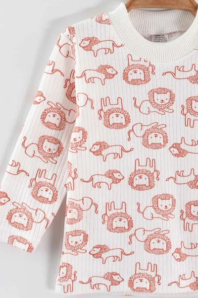 Turuncu (1-3 Yaş) Aslan Desenli Raporlu Çocuk Pijama Takım 459405