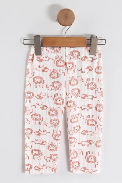 Turuncu (1-3 Yaş) Aslan Desenli Raporlu Çocuk Pijama Takım 459405