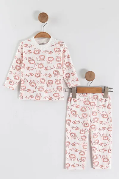 Turuncu (1-3 Yaş) Aslan Desenli Raporlu Çocuk Pijama Takım 459405