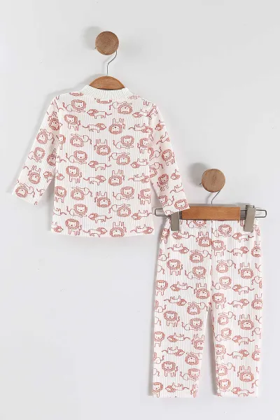 Turuncu (1-3 Yaş) Aslan Desenli Raporlu Çocuk Pijama Takım 459405