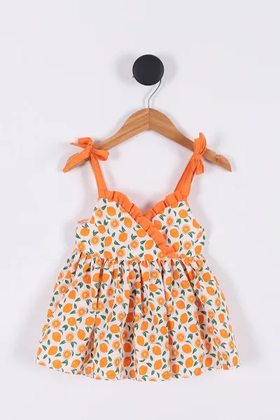 Turuncu (1-3 Yaş) Fırfırlı Limon Baskılı Kız Çocuk Elbise 272539