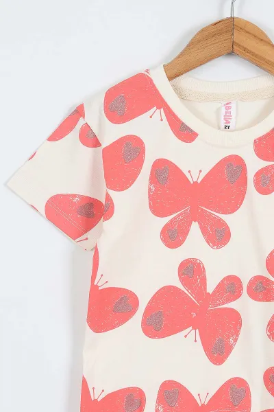 Turuncu (2-5 Yaş)Kelebek Baskılı Taytlı Kız Çocuk Takım 357508