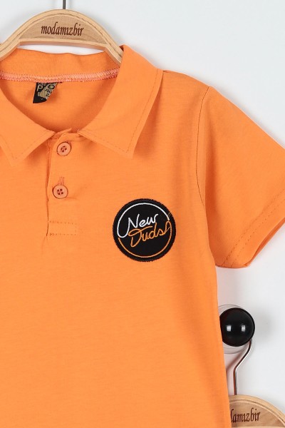 Turuncu (3-6 Yaş) New Duds Nakışlı Yakalı Düğme Detaylı Erkek Bebe Takım 183594