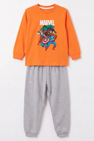 Turuncu (3-8 Yaş) Karakter Baskılı İnterlok Kumaş Erkek Çocuk Pijama Takım 491035