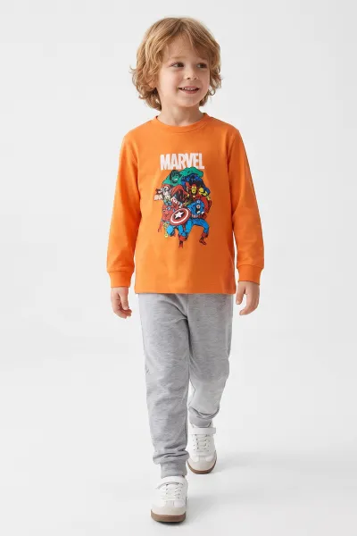 Turuncu (3-8 Yaş) Karakter Baskılı İnterlok Kumaş Erkek Çocuk Pijama Takım 491035