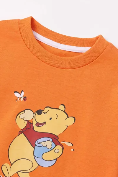 Turuncu (3-8 Yaş) Karakter Baskılı İnterlok Kumaş Kız Çocuk Pijama Takım 491060