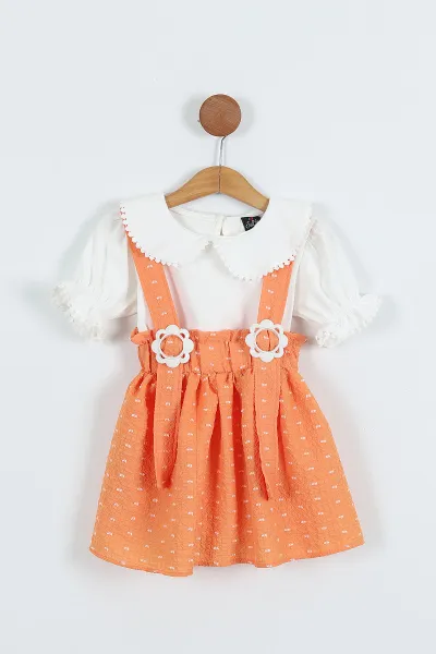 turuncu-4-8-yas-papatya-tokali-bebe-yaka-kiz-cocuk-tulum-salopet-takim-276854