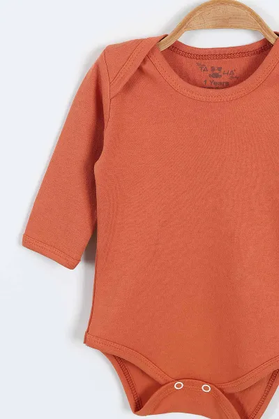 Turuncu (6-12 Ay ) Uzun Kol Düz Bebek Çıtçıtlı Badi 418530