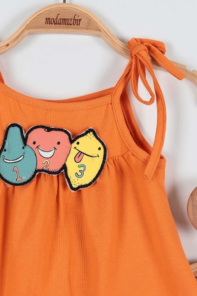 Turuncu (6-18 Ay ) Meyve Baskılı Askılı Kız Bebe Takım 186433