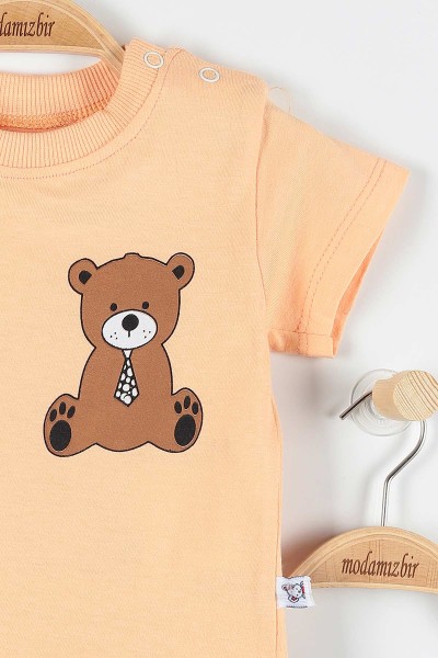 Turuncu (6-24 Ay) Cute Bear Ayı Baskılı Çıtçıt Detaylı Erkek Çocuk Takım 171414
