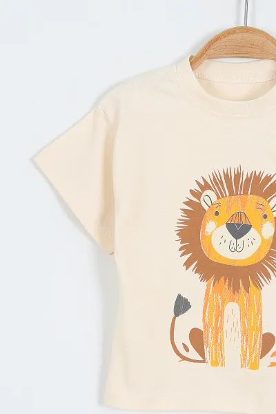Turuncu (6-24 Ay)Aslan Baskılı Müslin Pantolonlu Erkek Bebek Takım 357050