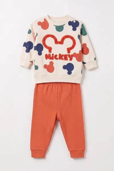 Turuncu (9-18 Ay)Mickey Süzene Nakışlı Çıtçıtlı  Bebek Takım 476269