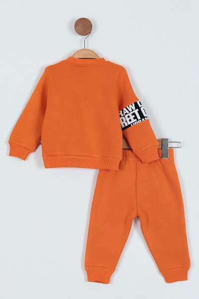 Turuncu (9-24 Ay) Cep Fermuarlı Baskılı Erkek Bebe Takım 219380