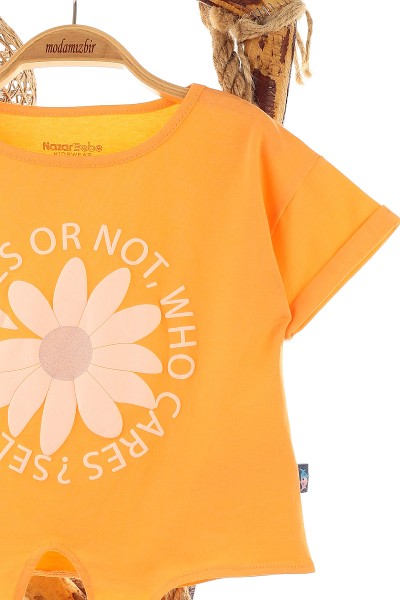 Turuncu (9-24 Ay) Çiçek Papatya Baskılı Kız Bebe Takım 159617