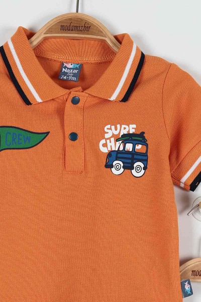Turuncu (9-24 Ay) Crew Surf Baskılı Şortlu Erkek Bebe Takım 182590