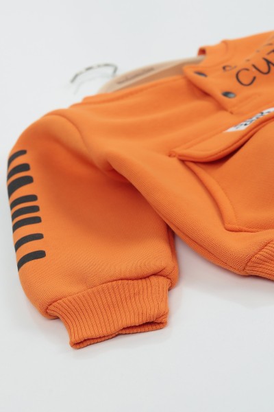 Turuncu (9-24 Ay) Stay Cute Baskılı Kapak Cepli Üç İp Şardonlu Erkek Çocuk Takım 136798