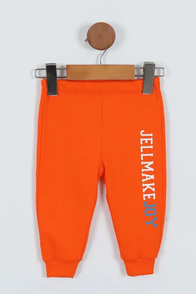 Turuncu (9-24 Ay)Kolsuz Kapüşonlu Sweatshirtlü Erkek Bebek Takım 345279