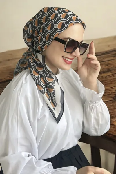 Turuncu 90x90 Cm Dijital Baskı Ay Işığı Desenli Pamuk Eşarp 372976