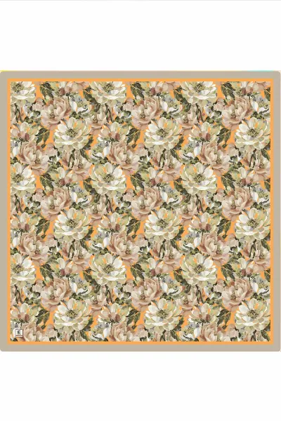 Turuncu 95x95 Cm Dijital Baskılı Botanik Desen Soft Eşarp 473307