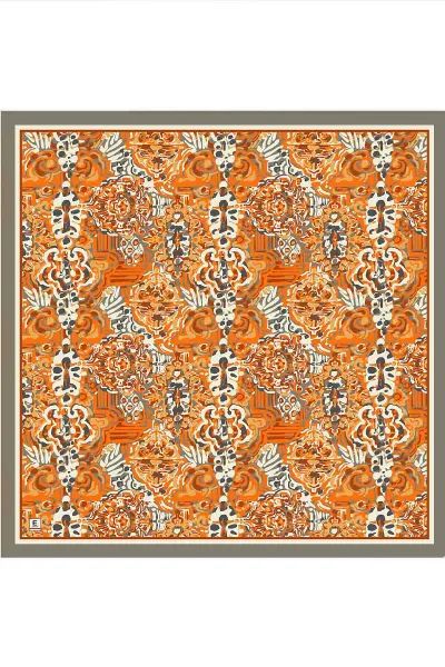 Turuncu 95x95 Cm Dijital Baskılı Valencia Desen Soft Eşarp 473345