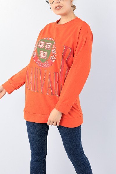 Turuncu Baskılı Bayan Sweat Tunik 75648