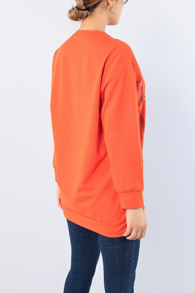 Turuncu Baskılı Bayan Sweat Tunik 75648