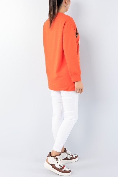 Turuncu Baskılı Bayan Sweat Tunik 75657