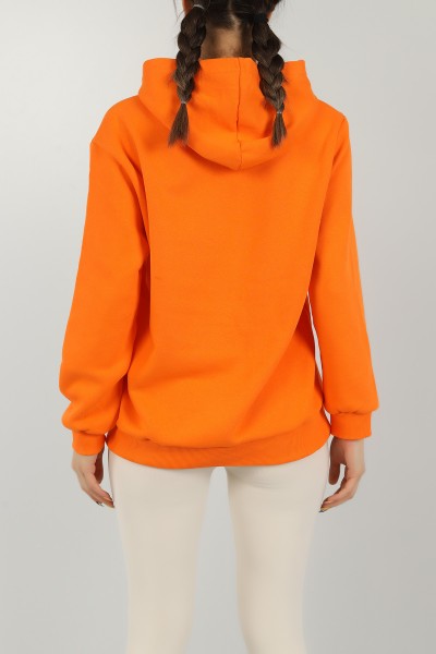 Turuncu Baskılı İçi Şardonlu Bayan Sweat 146327