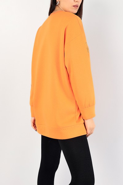 Turuncu Baskılı İçi Şardonlu Bayan Sweat 85011