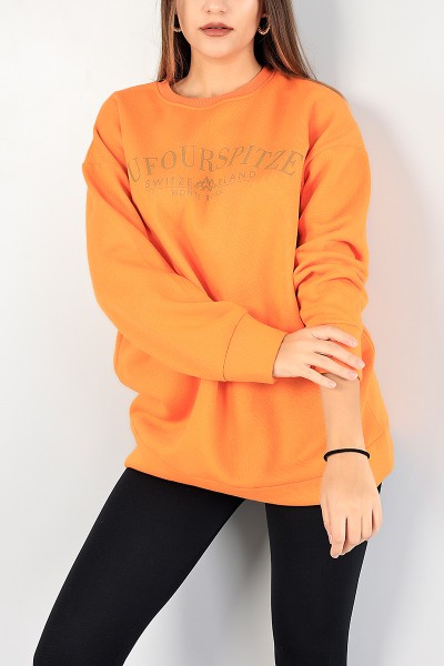 Turuncu Baskılı Şardonlu Bayan Sweat 85149