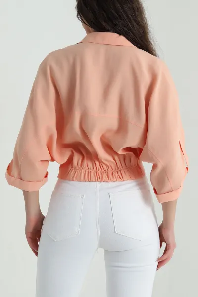 Turuncu Bel Lastikli Tencel Kadın Gömlek 458829