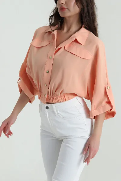 Turuncu Bel Lastikli Tencel Kadın Gömlek 458829