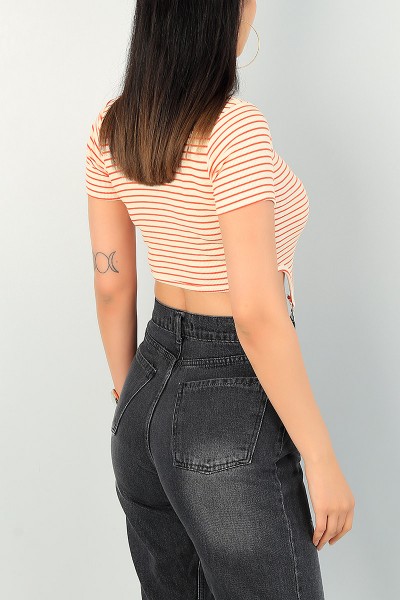 Turuncu Beli Çengelli Çizgili Body 71322