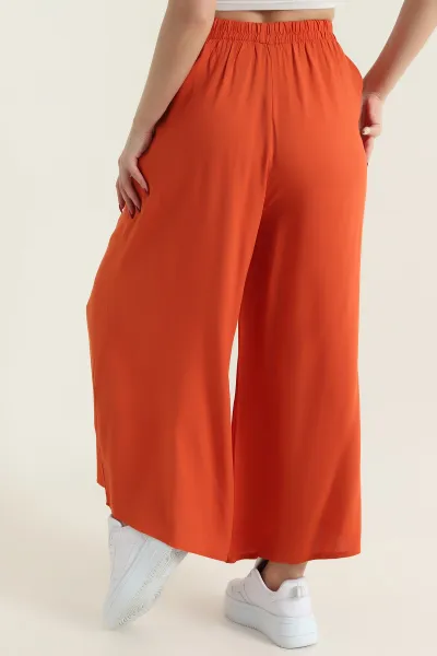 Turuncu Beli Lastikli Şalvar Dokuma Kadın Pantolon 430049