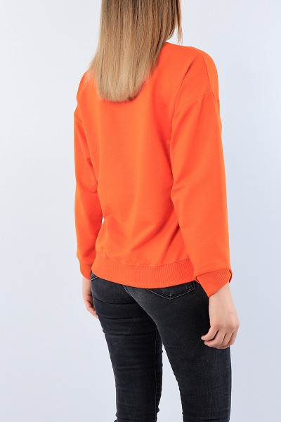 Turuncu Bisiklet Yaka Baskılı Bayan Sweat 75208